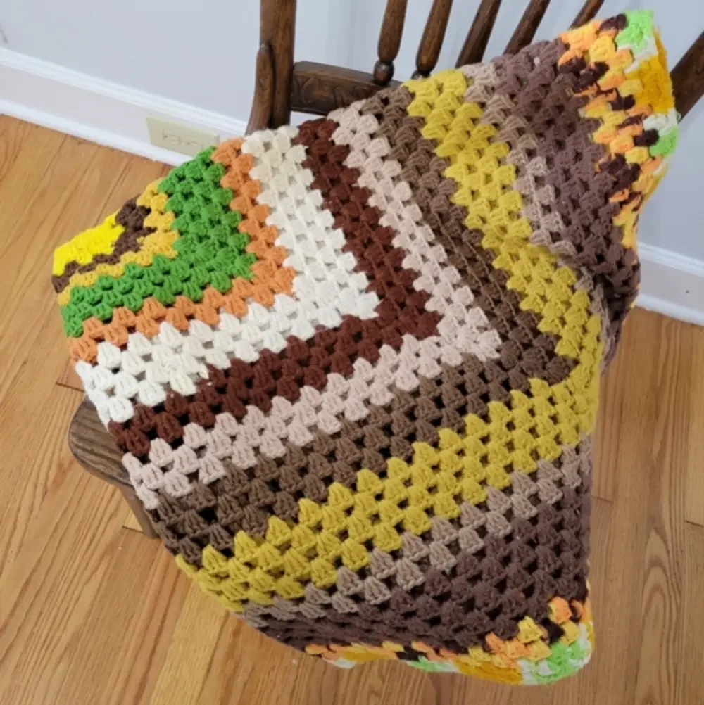 Handmade Crochet Granny Square Afghan Throw Blanket Earthy‎ Greens & Browns Fall